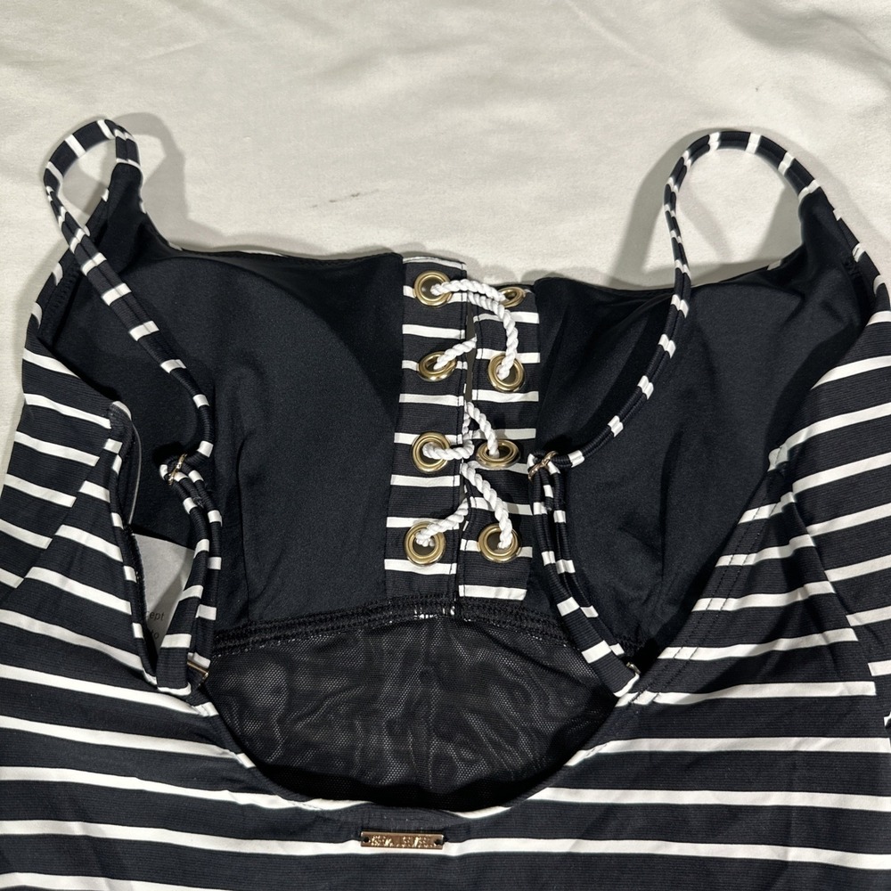 NWT Sea Level‎ [ 8 US ] Lace-Up Stripe One-Piece Swimsuit in Black White 7158 - Picture 12 of 13